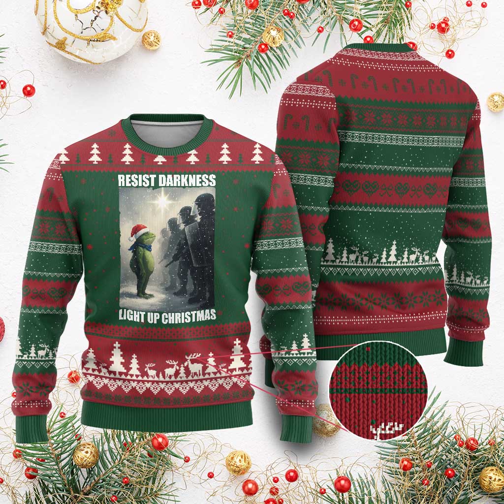 Resist Frog Xmas Ugly Christmas Sweater Funny Portland Protest ICE Activist Meme - Wonder Print Shop