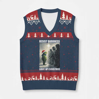 Resist Frog Xmas V-Neck Knit Sweater Vest Funny Portland Protest ICE Activist Meme - Wonder Print Shop
