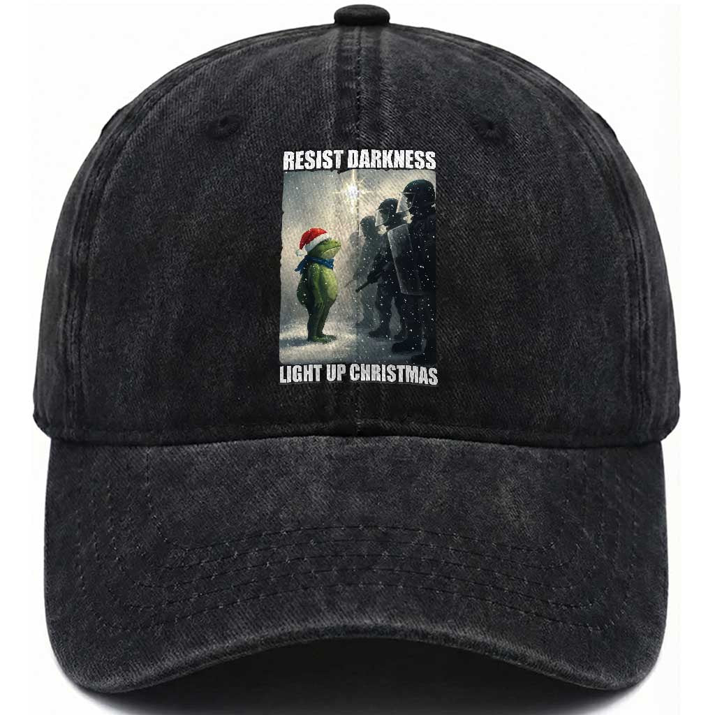 Resist Frog Christmas Washed Cotton Baseball Cap Funny Portland Protest ICE Activist Meme
