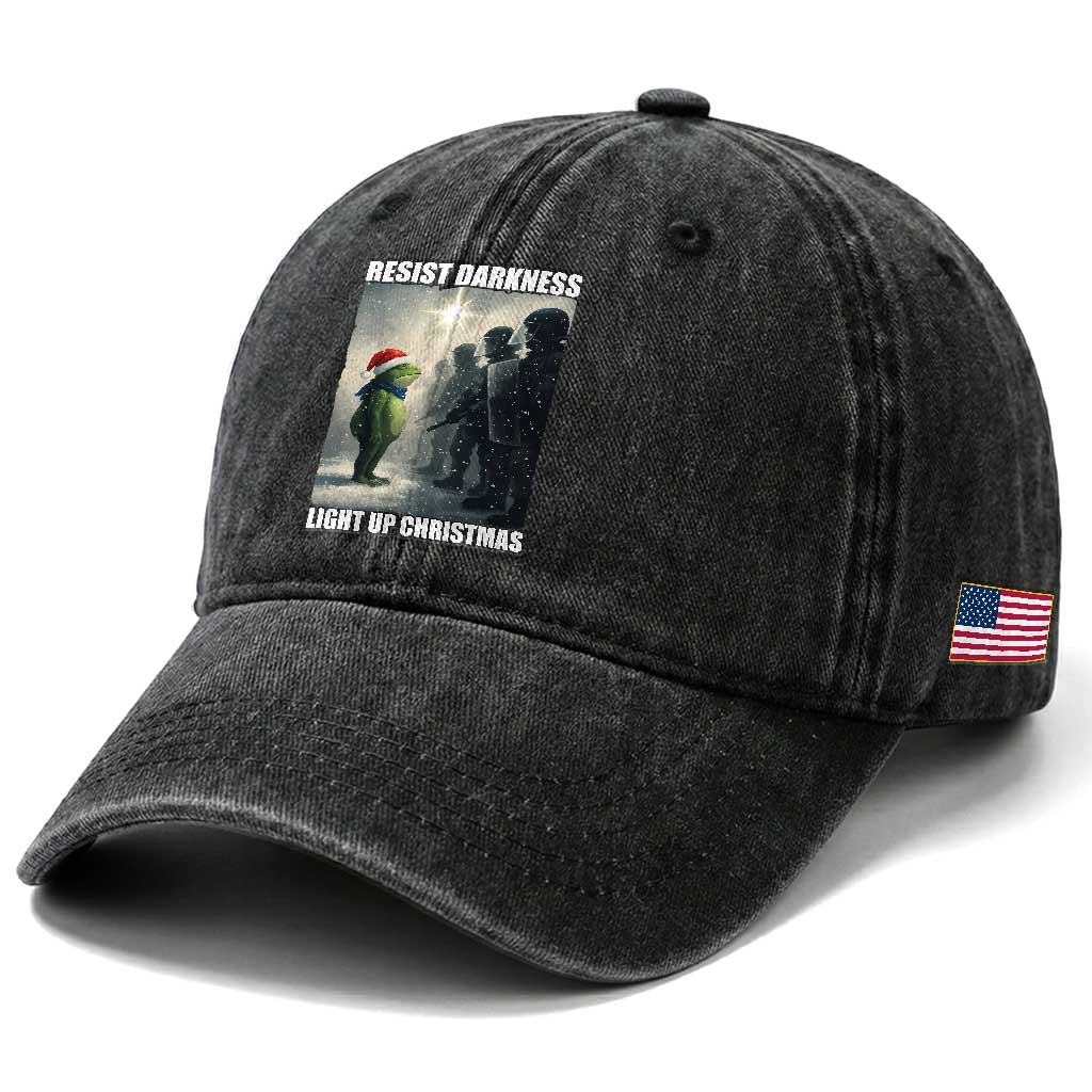 Resist Frog Christmas Washed Cotton Baseball Cap Funny Portland Protest ICE Activist Meme