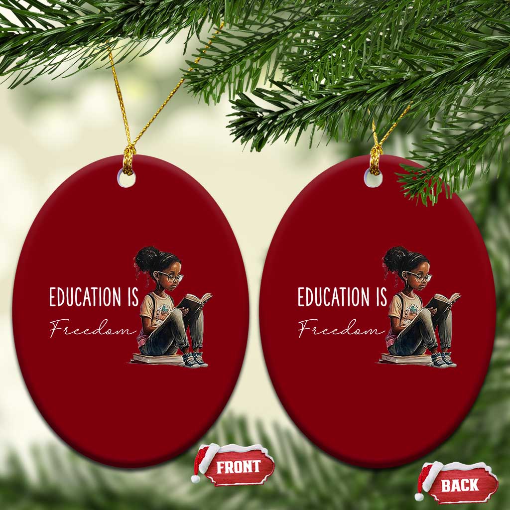 Education Freedom Ceramic Ornament Black Teacher Books - Wonder Print Shop