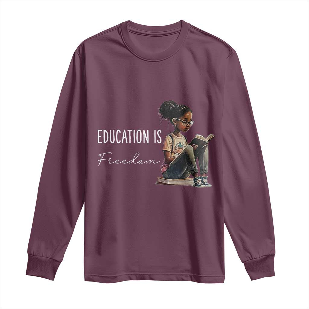 Education Freedom Long Sleeve Shirt Black Teacher Books - Wonder Print Shop