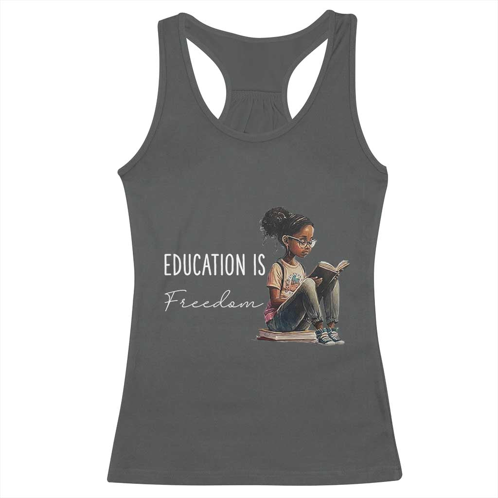 Education Freedom Racerback Tank Top Black Teacher Books - Wonder Print Shop