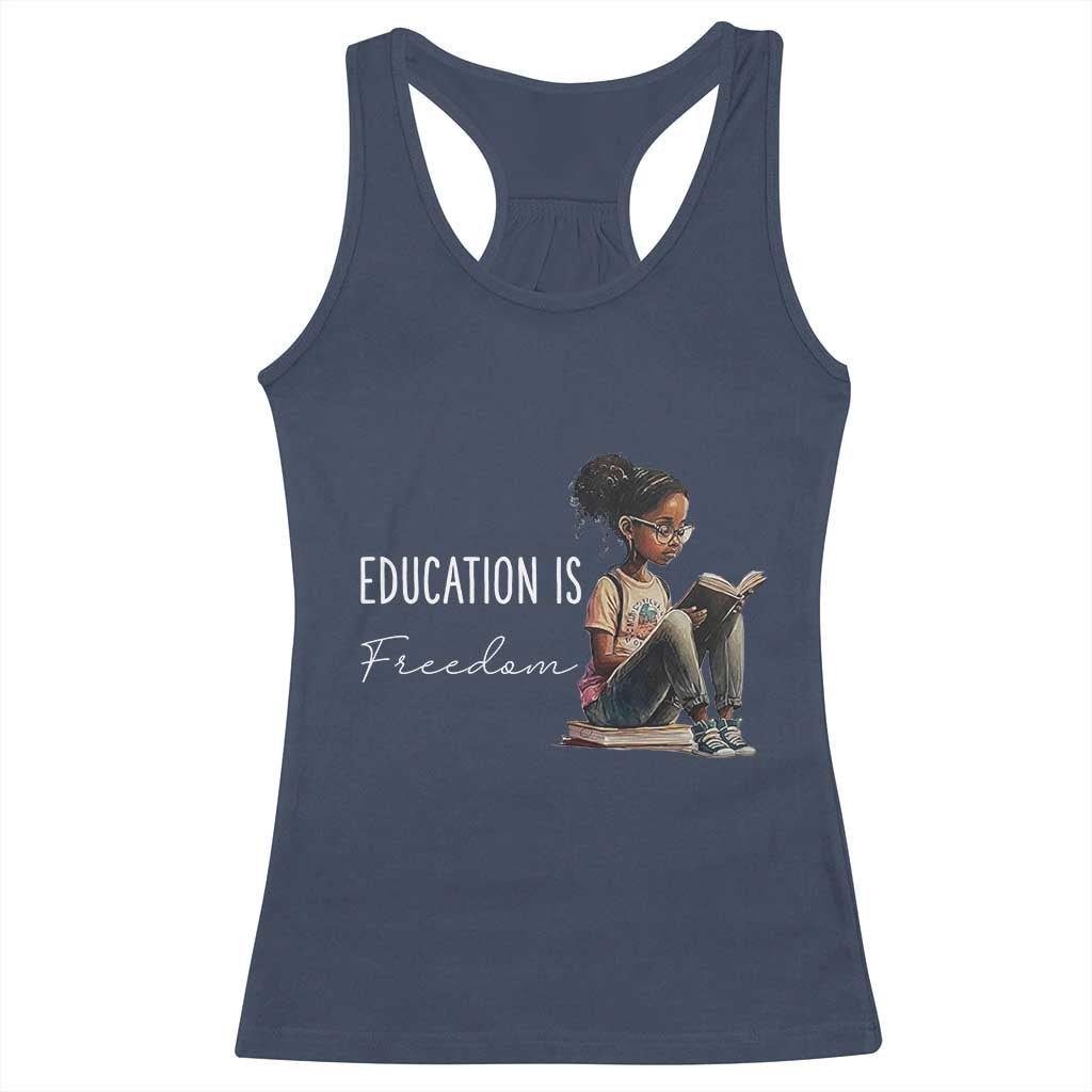 Education Freedom Racerback Tank Top Black Teacher Books - Wonder Print Shop
