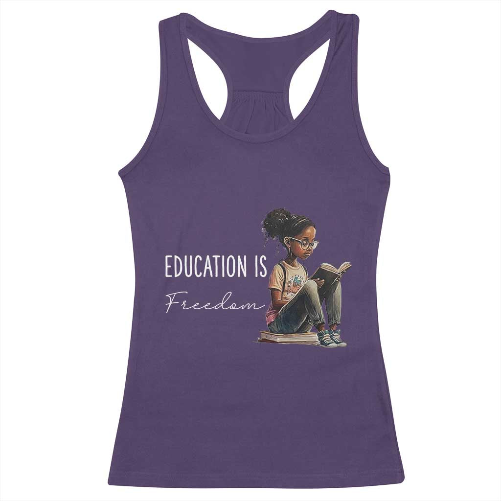 Education Freedom Racerback Tank Top Black Teacher Books - Wonder Print Shop
