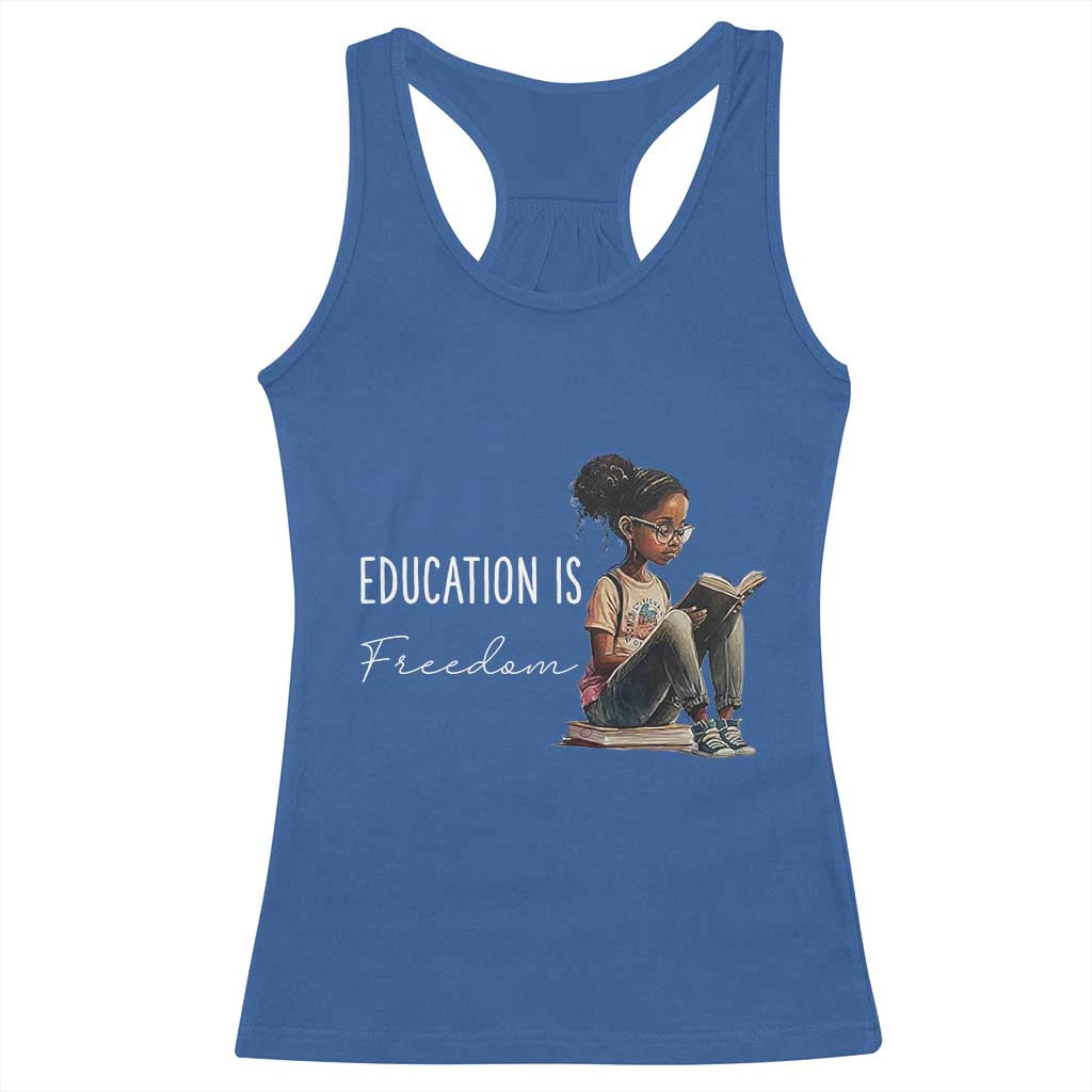 Education Freedom Racerback Tank Top Black Teacher Books - Wonder Print Shop