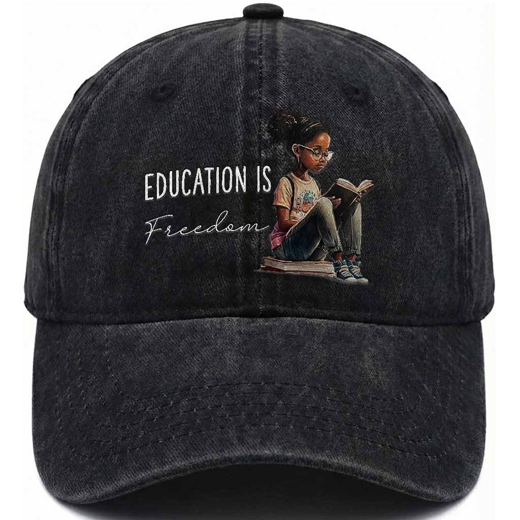 Education Freedom Washed Cotton Baseball Cap Black Teacher Books