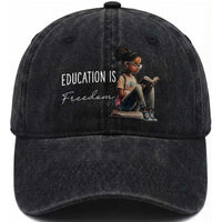 Education Freedom Washed Cotton Baseball Cap Black Teacher Books