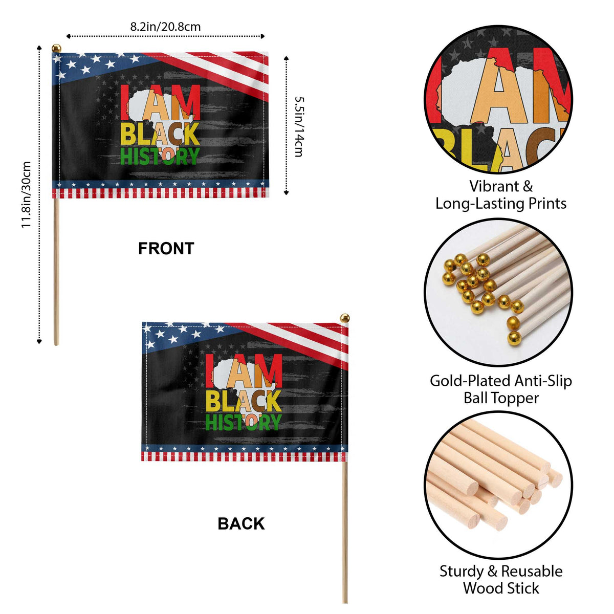 Black History Month African American Patriotic Handheld Flag I Am Black History