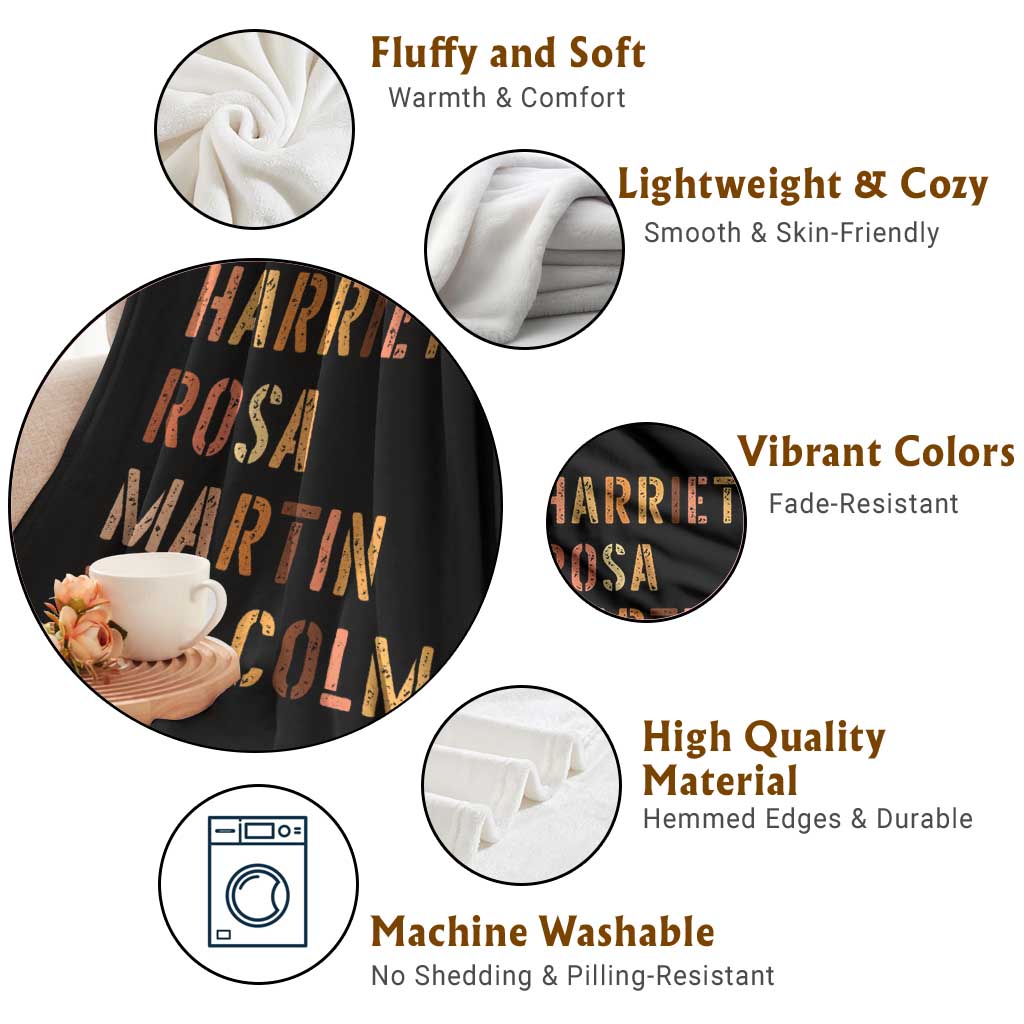 Black History Leaders Throw Blanket Harriet Rosa Martin Malcolm - Wonder Print Shop