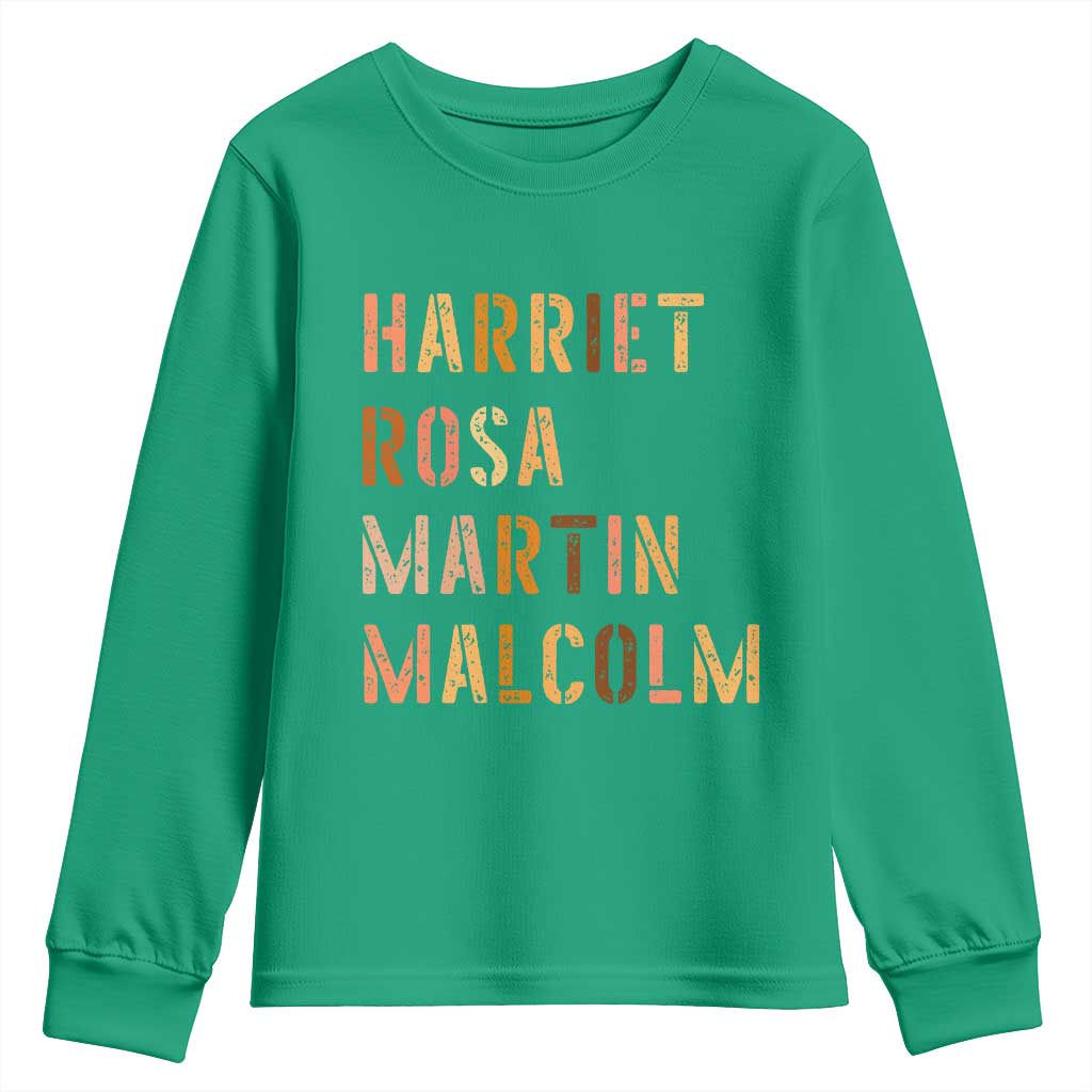 Black History Leaders Youth Sweatshirt Harriet Rosa Martin Malcolm - Wonder Print Shop