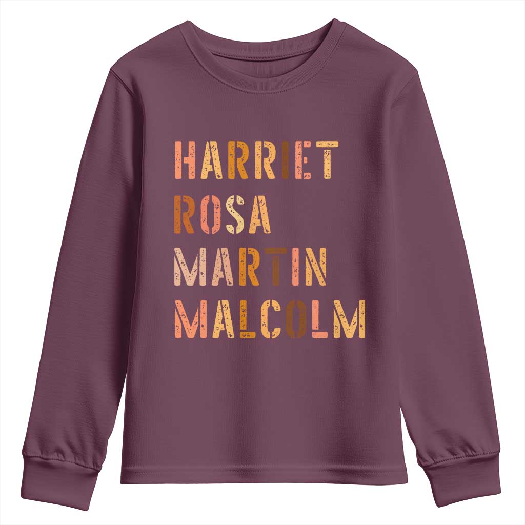 Black History Leaders Youth Sweatshirt Harriet Rosa Martin Malcolm - Wonder Print Shop