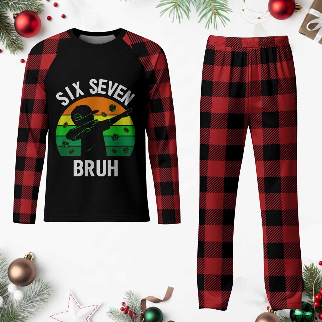 67 Bruh St Patricks Day Plaid Pajama Set Funny Six Seven Boys Kids Dabbing Meme