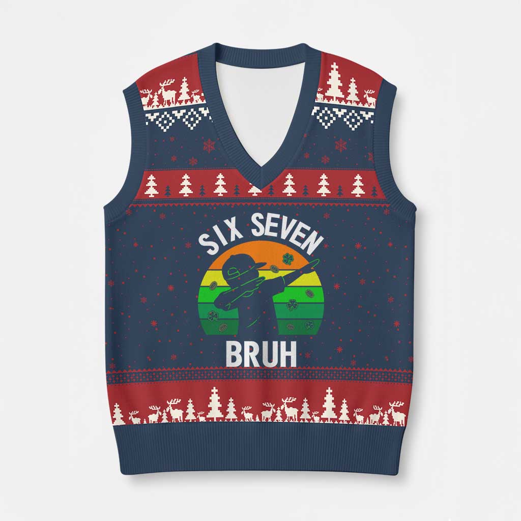 67 Bruh St Patricks Day V-Neck Knit Sweater Vest Funny Six Seven Boys Kids Dabbing Meme