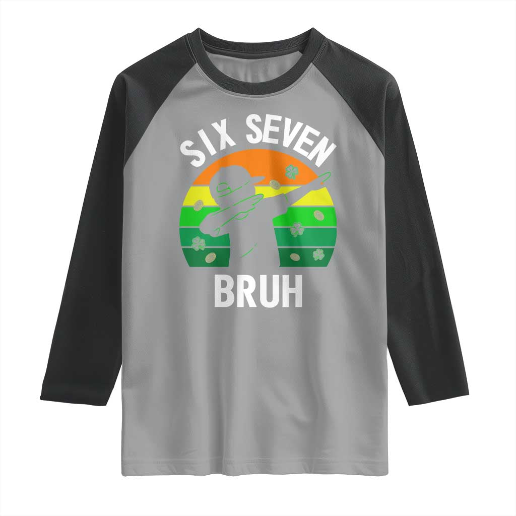 67 Bruh St Patricks Day Raglan Shirt Funny Six Seven Boys Kids Dabbing Meme