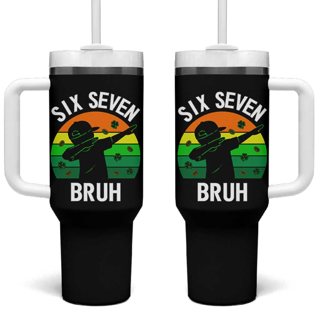 67 Bruh St Patricks Day Tumbler With Handle Funny Six Seven Boys Kids Dabbing Meme