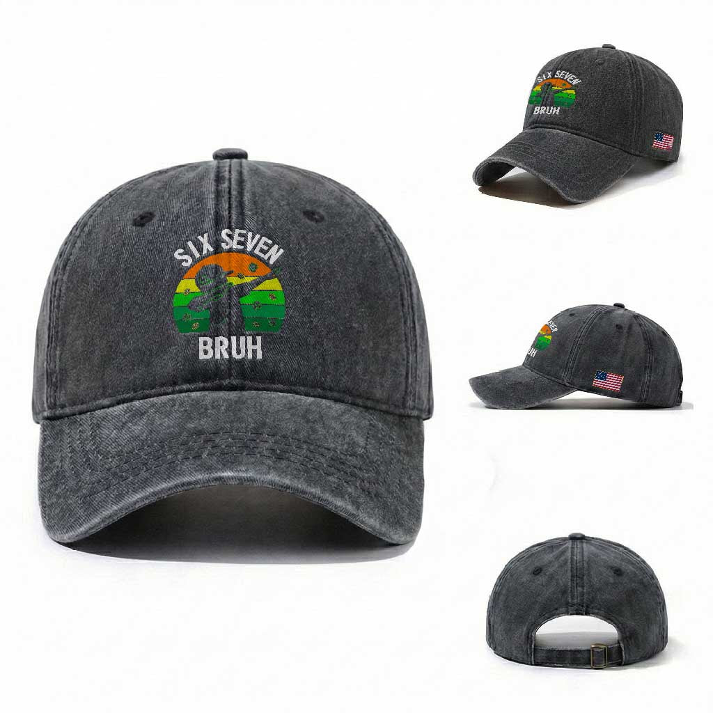 67 Bruh St Patricks Day Washed Cotton Baseball Cap Funny Six Seven Boys Kids Dabbing Meme