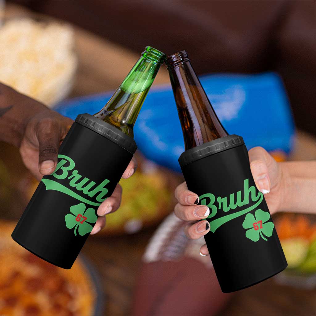 67 Bruh St Patricks Day 4 in 1 Can Cooler Tumbler Funny Six Seven Shamrock Meme