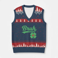 67 Bruh St Patricks Day V-Neck Knit Sweater Vest Funny Six Seven Shamrock Meme