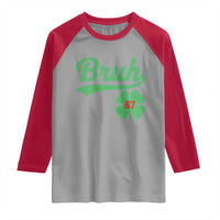 67 Bruh St Patricks Day Raglan Shirt Funny Six Seven Shamrock Meme