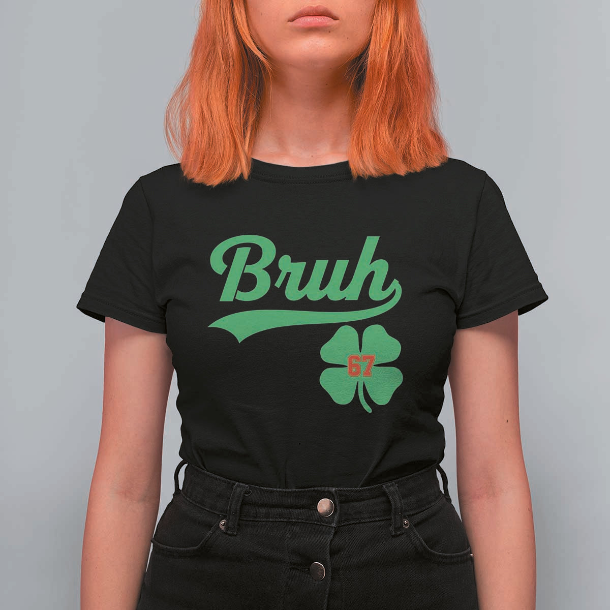 67 Bruh St Patricks Day T Shirt For Women Funny Six Seven Shamrock Meme