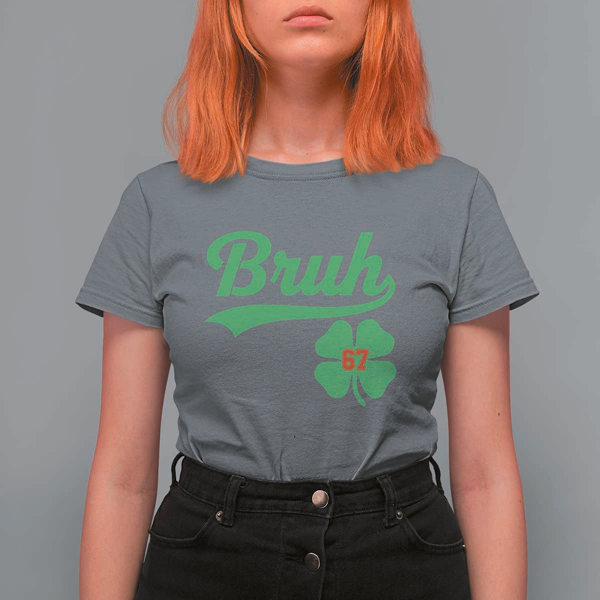 67 Bruh St Patricks Day T Shirt For Women Funny Six Seven Shamrock Meme