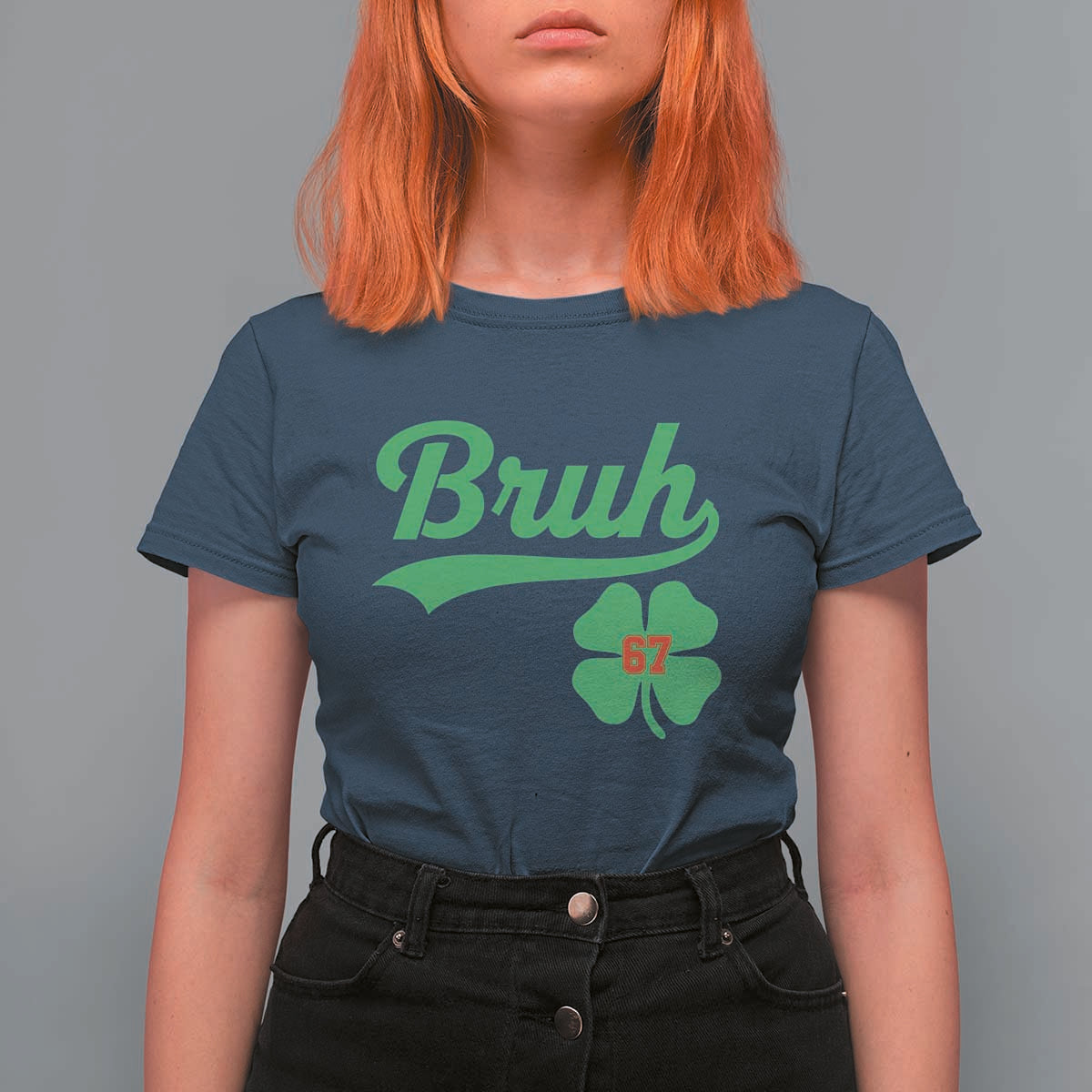 67 Bruh St Patricks Day T Shirt For Women Funny Six Seven Shamrock Meme
