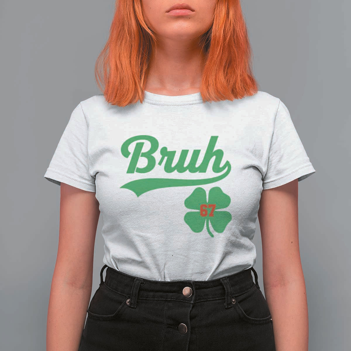 67 Bruh St Patricks Day T Shirt For Women Funny Six Seven Shamrock Meme