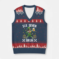 67 Bruh St Patricks Day V-Neck Knit Sweater Vest Funny Six Seven Leprechaun Bruh Meme