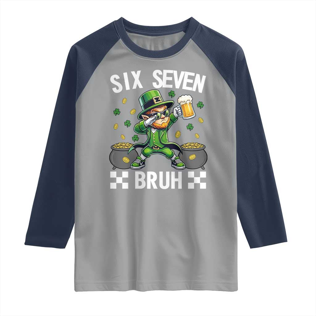 67 Bruh St Patricks Day Raglan Shirt Funny Six Seven Leprechaun Bruh Meme