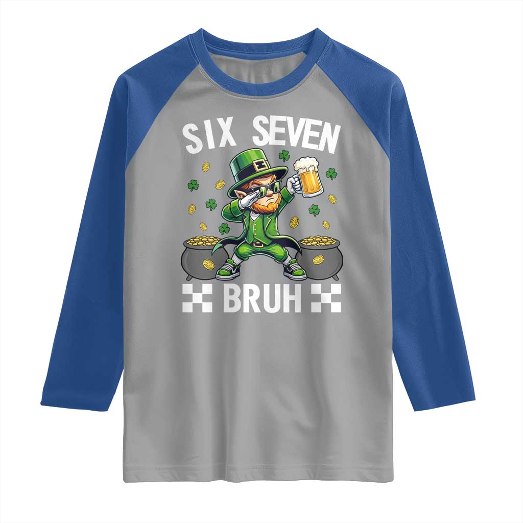 67 Bruh St Patricks Day Raglan Shirt Funny Six Seven Leprechaun Bruh Meme