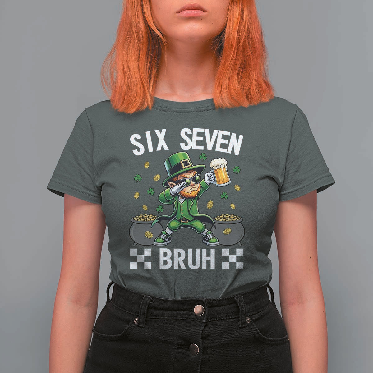 67 Bruh St Patricks Day T Shirt For Women Funny Six Seven Leprechaun Bruh Meme