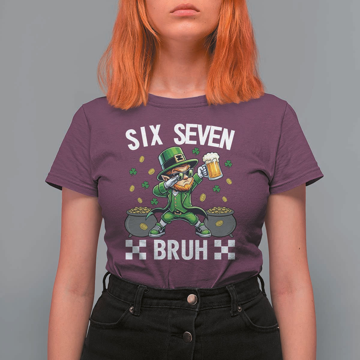 67 Bruh St Patricks Day T Shirt For Women Funny Six Seven Leprechaun Bruh Meme