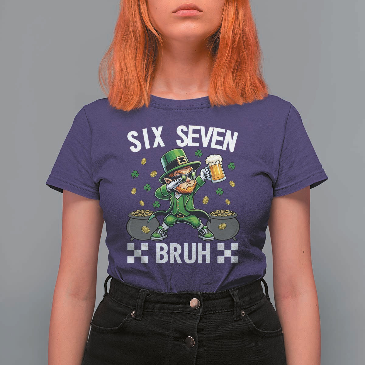 67 Bruh St Patricks Day T Shirt For Women Funny Six Seven Leprechaun Bruh Meme