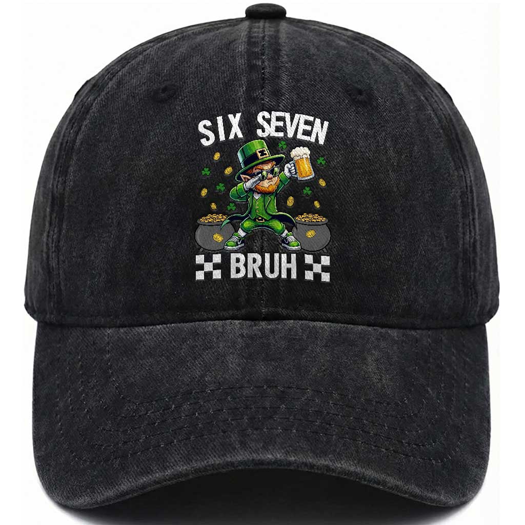 67 Bruh St Patricks Day Washed Cotton Baseball Cap Funny Six Seven Leprechaun Bruh Meme