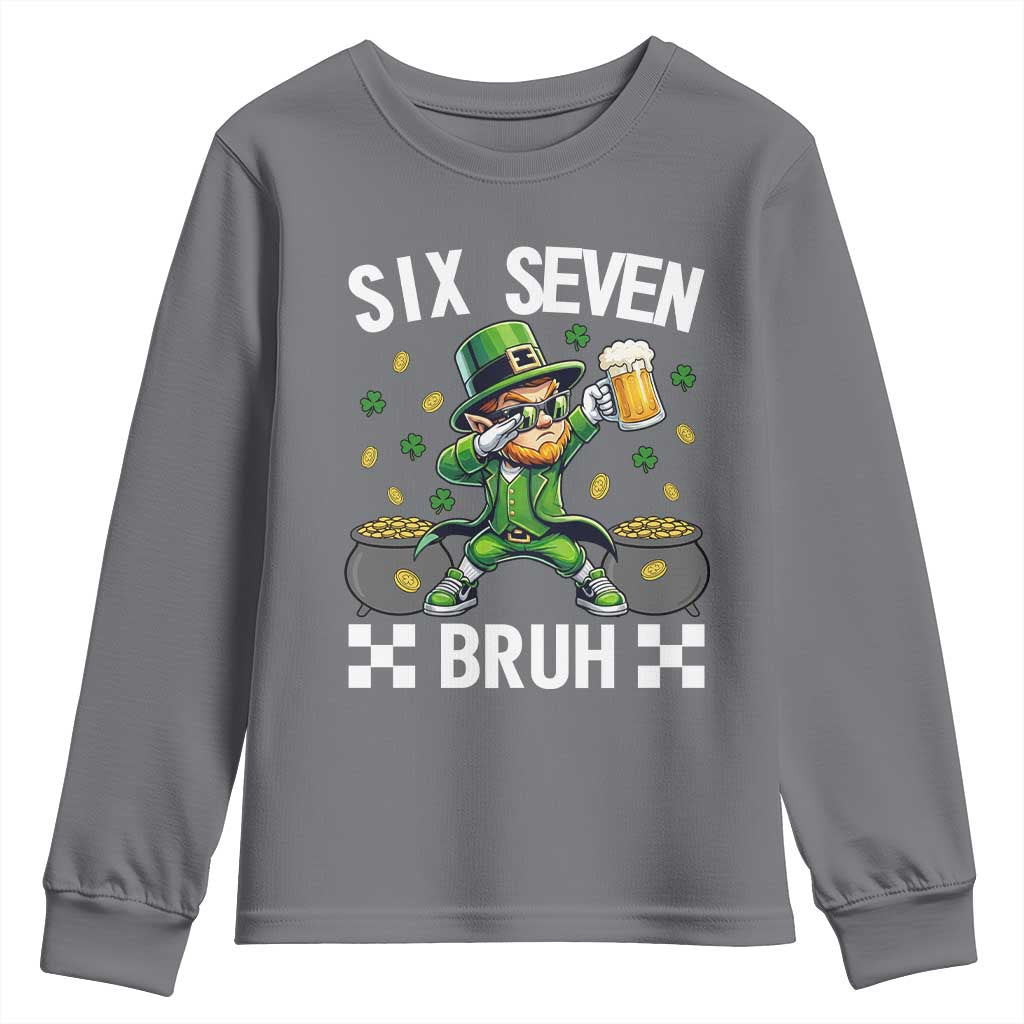 67 Bruh St Patricks Day Youth Sweatshirt Funny Six Seven Leprechaun Bruh Meme