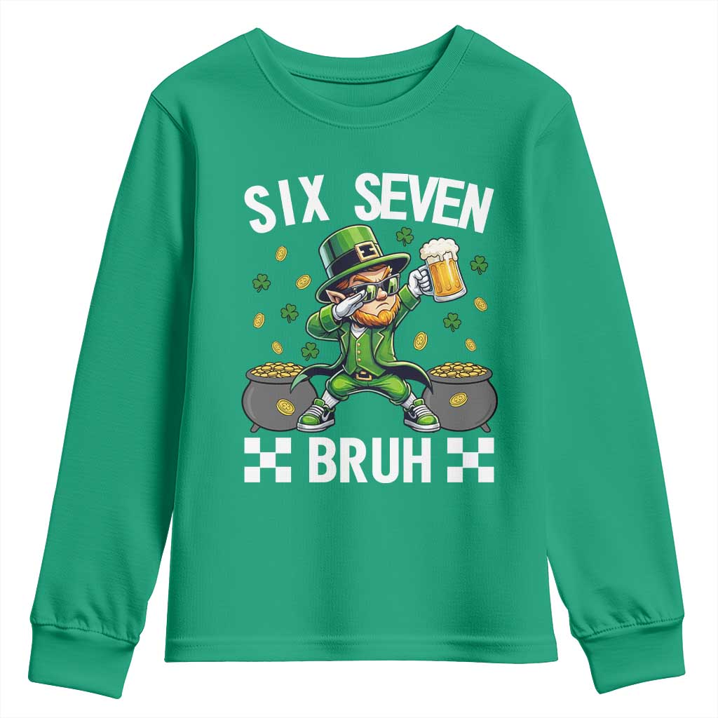 67 Bruh St Patricks Day Youth Sweatshirt Funny Six Seven Leprechaun Bruh Meme