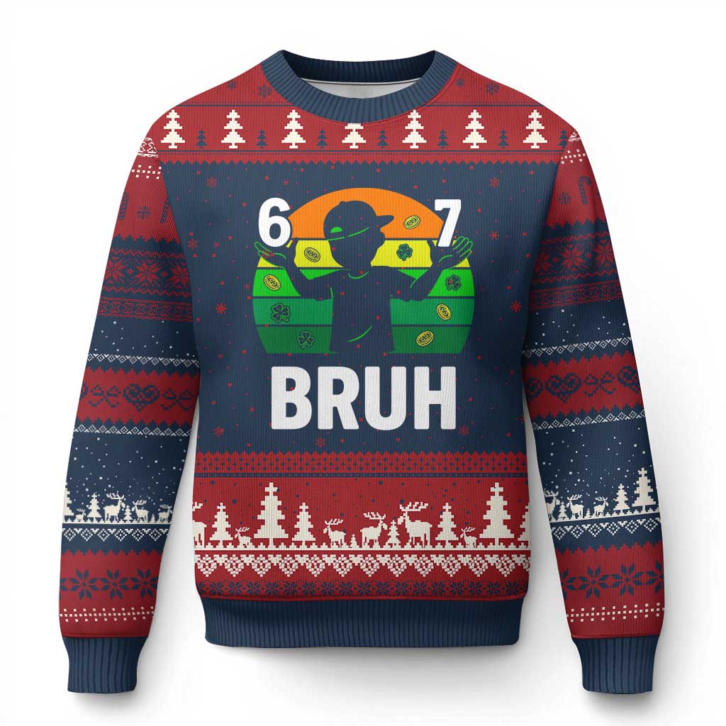 67 Bruh St Patricks Day Ugly Christmas Sweater Funny Six Seven Boys Kids Meme
