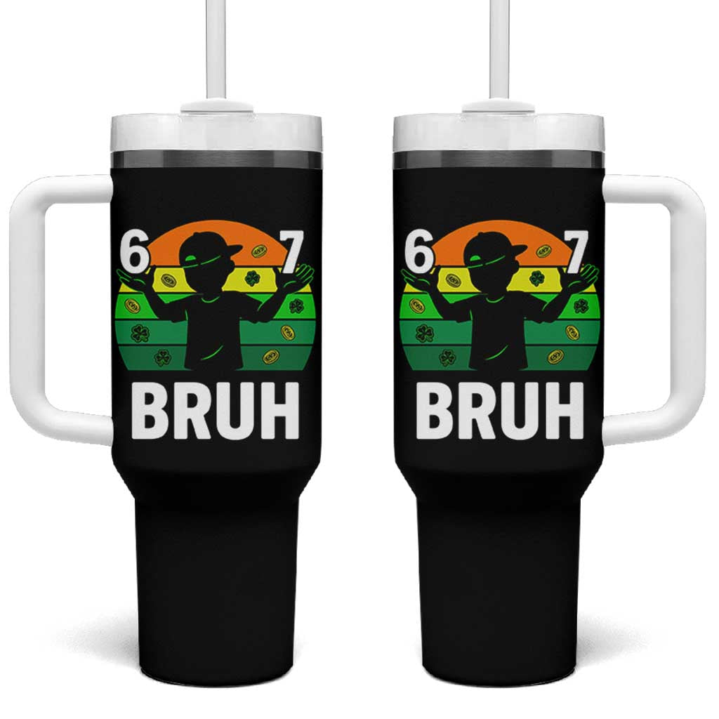 67 Bruh St Patricks Day Tumbler With Handle Funny Six Seven Boys Kids Meme