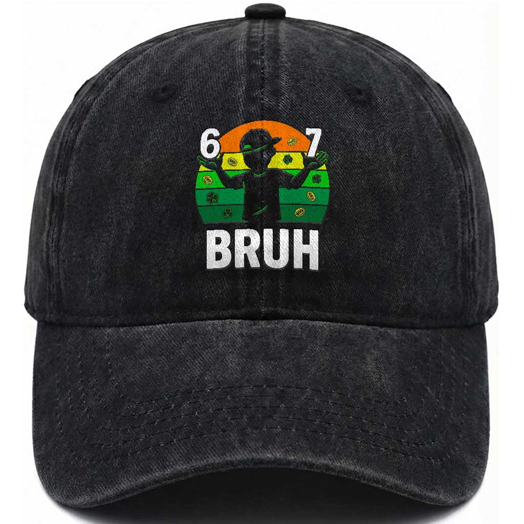 67 Bruh St Patricks Day Washed Cotton Baseball Cap Funny Six Seven Boys Kids Meme