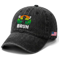 67 Bruh St Patricks Day Washed Cotton Baseball Cap Funny Six Seven Boys Kids Meme