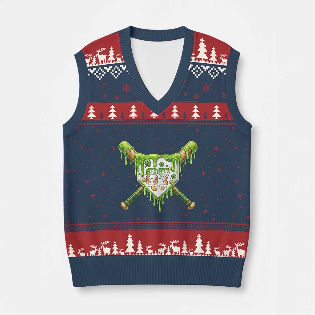 67 St Patricks Day V-Neck Knit Sweater Vest Funny Six Seven Baseball Sport Party Meme