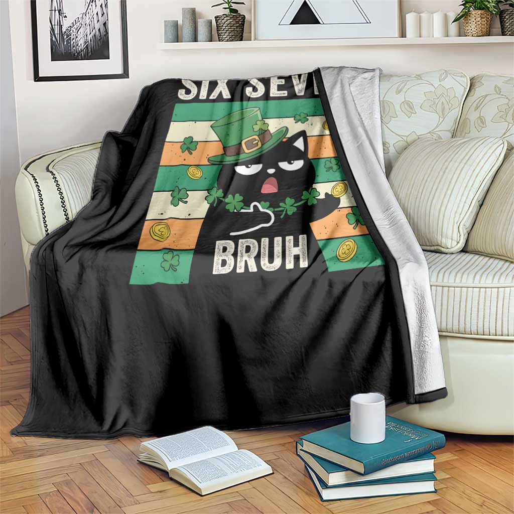 67 Bruh St Patricks Day Throw Blanket Funny Cat Bruh Six Seven Meme
