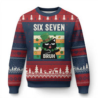 67 Bruh St Patricks Day Ugly Christmas Sweater Funny Cat Bruh Six Seven Meme
