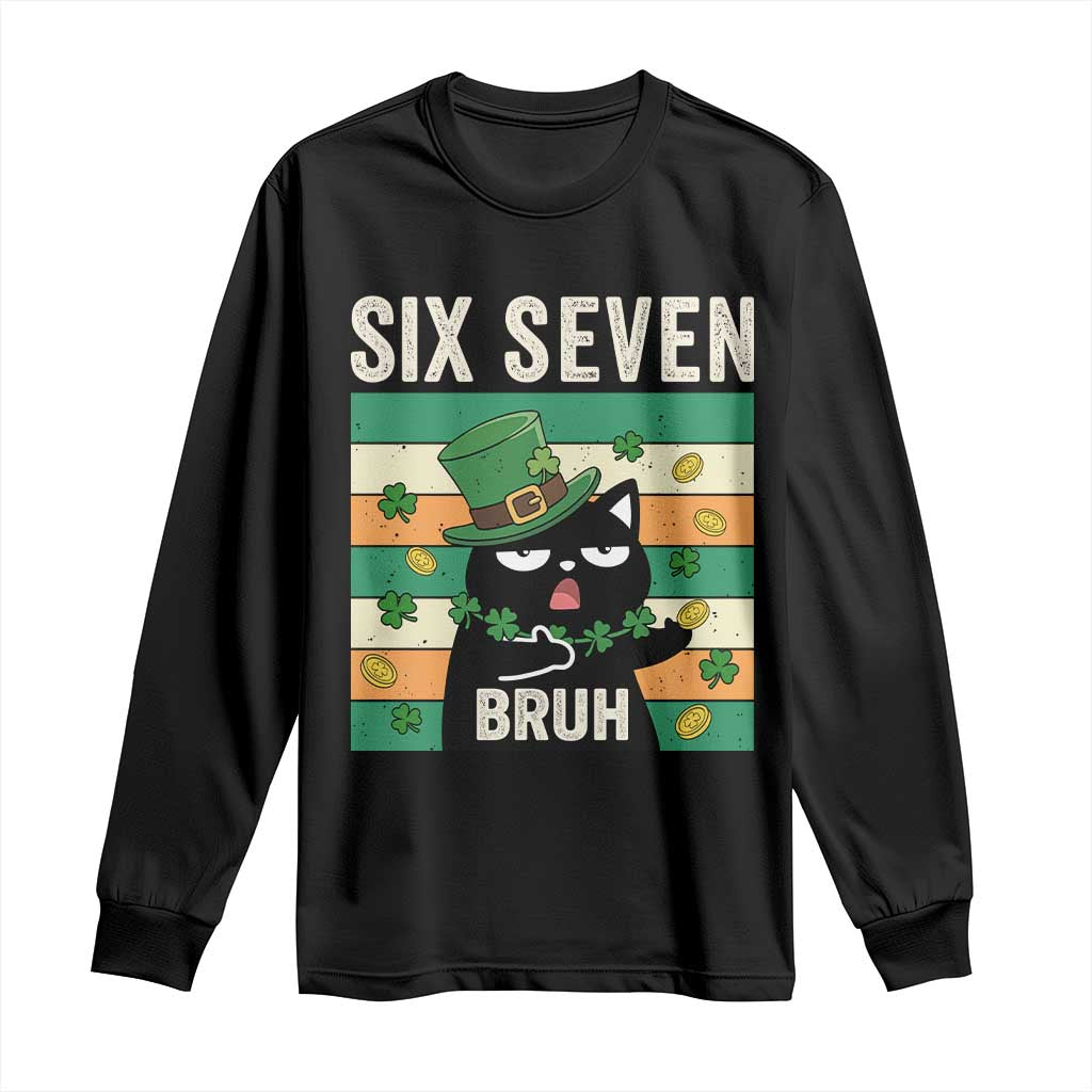 67 Bruh St Patricks Day Long Sleeve Shirt Funny Cat Bruh Six Seven Meme