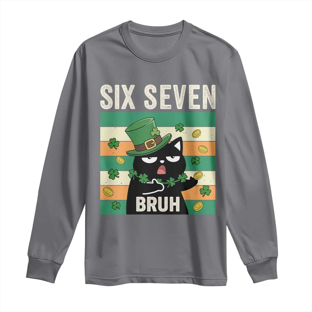 67 Bruh St Patricks Day Long Sleeve Shirt Funny Cat Bruh Six Seven Meme