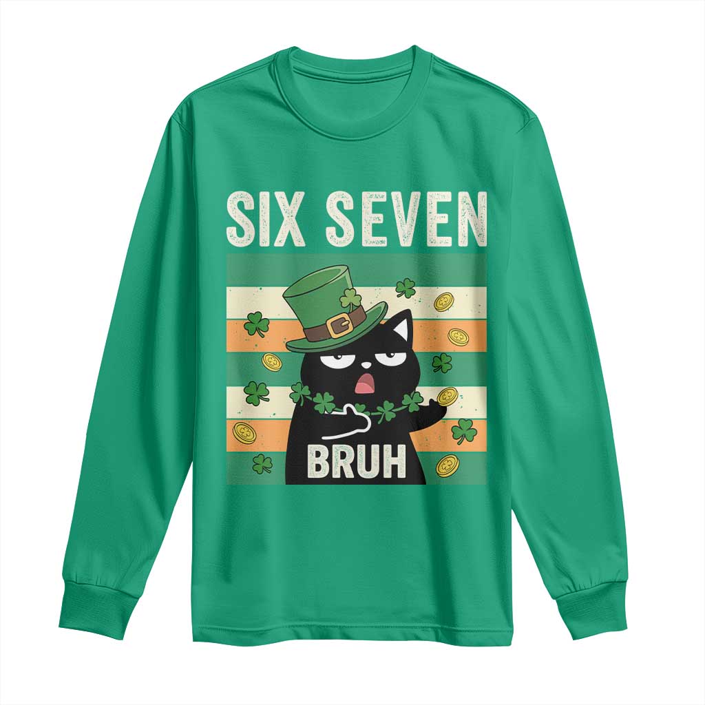 67 Bruh St Patricks Day Long Sleeve Shirt Funny Cat Bruh Six Seven Meme