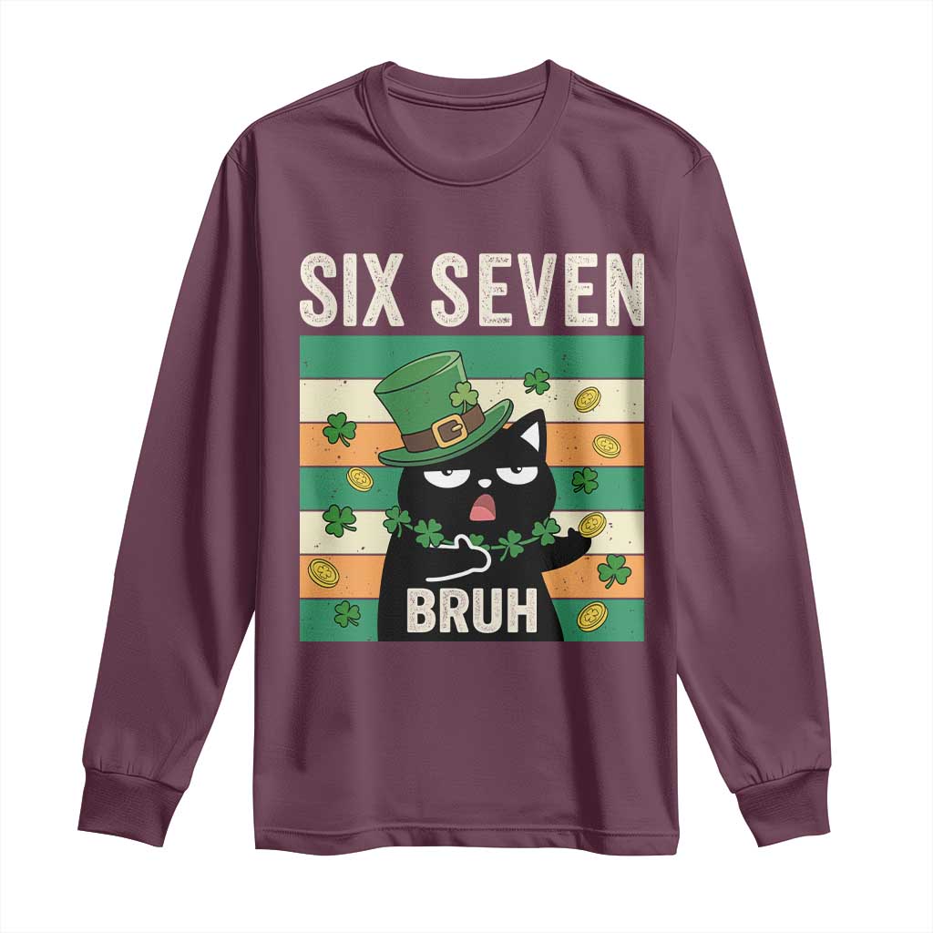 67 Bruh St Patricks Day Long Sleeve Shirt Funny Cat Bruh Six Seven Meme