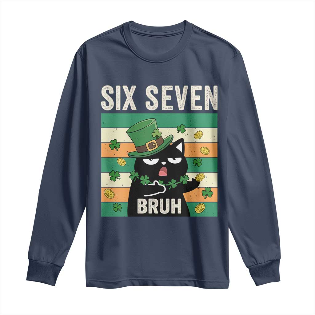 67 Bruh St Patricks Day Long Sleeve Shirt Funny Cat Bruh Six Seven Meme