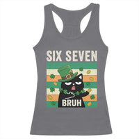 67 Bruh St Patricks Day Racerback Tank Top Funny Cat Bruh Six Seven Meme